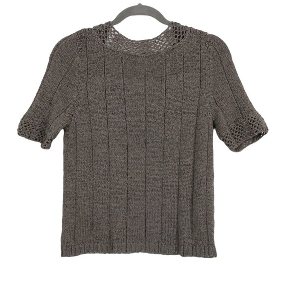 Conrad C Portion Petite Taupe Short Sleeve Knit Cardigan - Picture 2 of 12